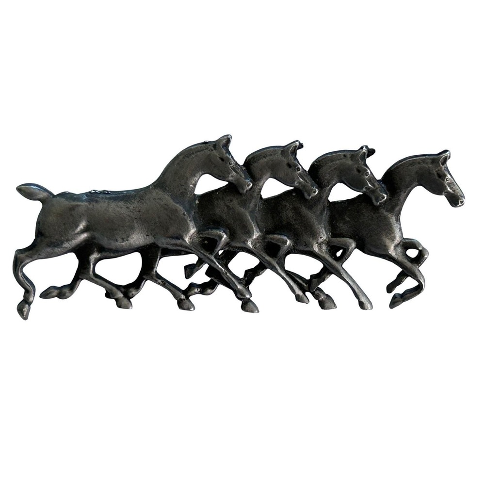 Vintage Four Galloping Horses Brooch Pewter?